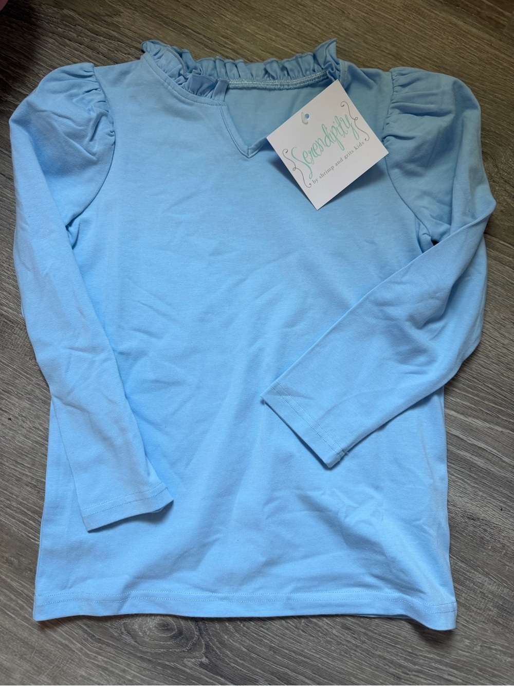 NWT! Serendipity Girls Light Blue Ruffle-Neck Long Sleeve Top - Kids